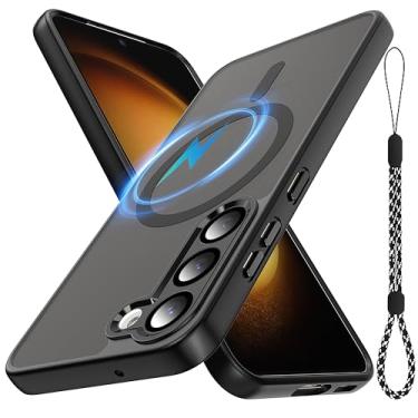 Imagem de YmhxcY Capa para Samsung Galaxy S23 com alça de cordão incluída, [proteção total da câmera] [compatível com MagSafe] Capa protetora de celular fosca translúcida à prova de choque para Galaxy S23 6,1