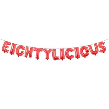 Imagem de Eightylicious Banner de balão multicolorido - Faixa de feliz aniversário de 80 anos - Decorações de aniversário de 80 anos - Decorações de festa de aniversário marco (EIGHTYLICIOUS Red)
