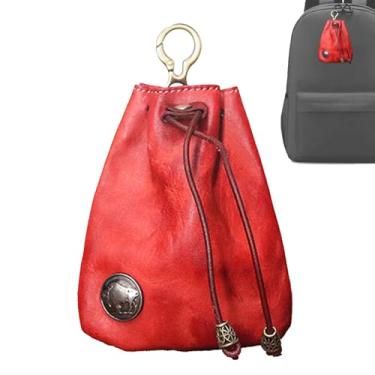Imagem de Bolsa de moedas de couro,Bolsa de couro - Porta-moedas pequena | Bolsa de couro genuíno para troca de cordão, porta-chaves, bolsa organizadora de moedas para chaves