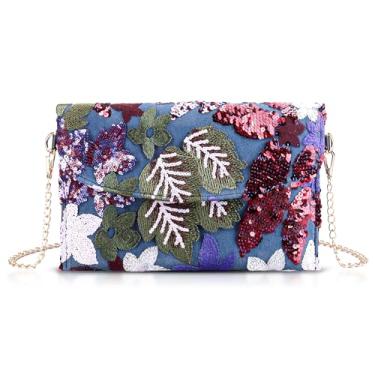 Imagem de QTKJ Bolsas clutch para mulheres, pacote de envelope, bolsa caubói com flores bordadas com lantejoulas, bolsas boêmias feitas à mão, Multicor, One Size