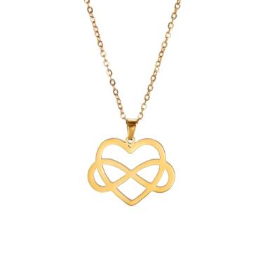 Imagem de PDOUSELF Colar de coração infinito ajustável de aço inoxidável com pingente de coração para presente de namorada, 20, Aço inoxidável, Sem Pedra Preciosa