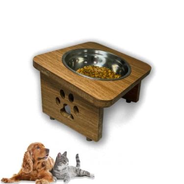 Imagem de Comedouro Pet Elevado Para Gato Cachorro Tigela Inox MDF Premium(marrom)