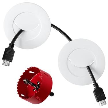 Imagem de ZhiYo Kit de gerenciamento de cabos na parede para TV, kit de esconder cabo de TV branco, gerenciamento de cabos atrás de parede para TVs montadas, kits de corretivo de cabos com 2 passagens de fio e