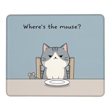 Imagem de Onde está o mouse pad, mouse pad quadrado com borda costurada, tapete de mesa com base antiderrapante, tapete de proteção de mesa lavável 24 x 19 cm