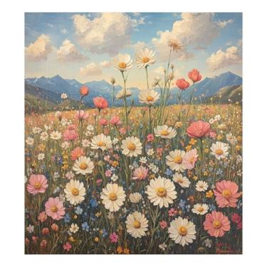 Imagem de Blueangle Pintura a óleo vintage flores silvestres capa ímã máquina de lavar louça, decoração frontal da capa da máquina de lavar louça, adesivos de eletrodomésticos, 58 cm C x 66 cm adesivo magnético