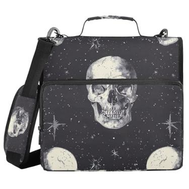 Imagem de SEHANY Fichário com zíper de caveira com alça de ombro, capacidade para 500 folhas, vários bolsos 3,8 cm para fichário com zíper e 3 anéis