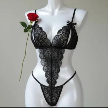 Imagem de Body Lingerie Sensual Rendada Com Abertura Íntima Luxo Sexy - Doce Des