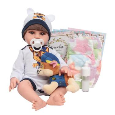 Imagem de Bebê Reborn Realista Silicone Cabelo Castanho Kit Itens - Cegonha Rebo