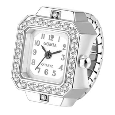 Imagem de OIDEA Relógio de dedo masculino feminino: luxo strass diamante decoração mostrador quadrado pulseira elástica analógico quartzo negócios casual relógios anel, B - prata