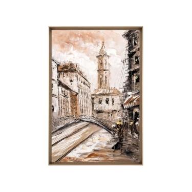 Imagem de Quadro Decorativo com Vidro Sala Hall Quarto 64x94cm Bege Ponte
