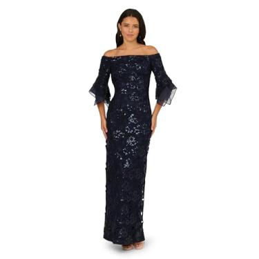 Imagem de Adrianna Papell Vestido feminino de renda com lantejoulas, Meia-noite, 52