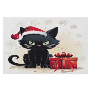 Imagem de Wassud Tapete de porta de Natal de gato preto 61 x 89 cm, tapete de área lavável antiderrapante com suporte de borracha, tapete macio e macio para sala de estar, quarto, entrada, entrada