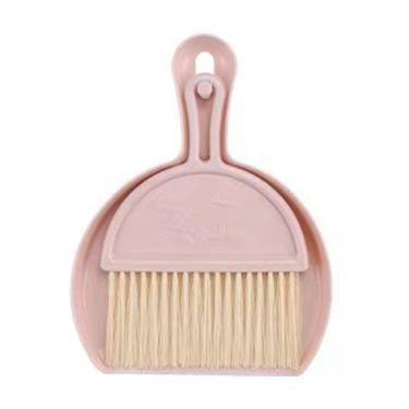 Imagem de POCREATION Conjunto de Vassoura e Pá de Lixo Mini, Pá de Lixo Com Tira de Borracha Macia e Cerdas Finas de PET para Limpeza de Mesa de Escritório, Design Empilhável e Pendurável (Rósea)