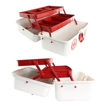 Imagem de Maleta de Primeiros Socorros, Polipropileno, Branco e Vermelho, 10 Compartimentos, 34x16x15cm, 750g