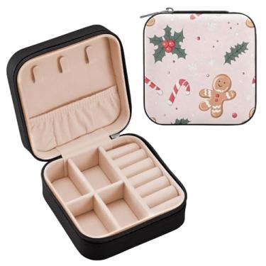 Imagem de Wassud Caixa de joias de Natal masculina de gengibre de viagem para mulheres, meninas, senhoras, noiva, mini organizador de joias de couro PU, caixa quadrada de armazenamento de joias para brincos