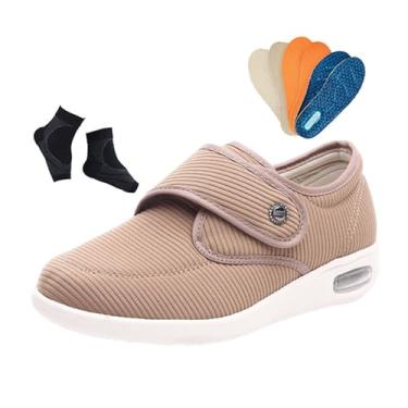 Imagem de Calçado Edema Diabético Idosos Ao Ar Livre, Calçado Homem Ajustável Para Artrite Respirável E Antiderrapante Para Edema Diabético, Confortáveis ​​Interior E Exterior Extra Largos(Khaki,44 EU)