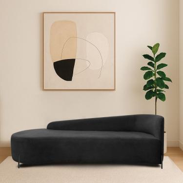 Imagem de Divã Recamier Orgânico França 180cm Lado Esq Pés Metal Preto Bouclé Preto