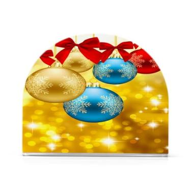 Imagem de Qilmy Porta-guardanapos de acrílico com bola de Natal lindamente colorida, porta-guardanapos para mesas cozinha restaurante decoração de casa, suporte decorativo moderno para guardanapos de coquetel