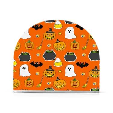 Imagem de Wassud Porta-guardanapos de acrílico com tema de Halloween Doodles Dispensador de guardanapos de papel moderno em forma de U para mesa, cozinha, sala de jantar, bancada 1 peça (comporta 50-60