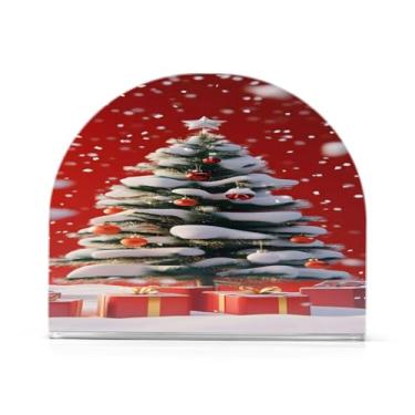 Imagem de xigua Porta-guardanapos de árvore de Natal para mesas, porta-guardanapos de papel de placa acrílica elegante, dispensador de papel de seda independente moderno para jantar, sala de estar, festa124