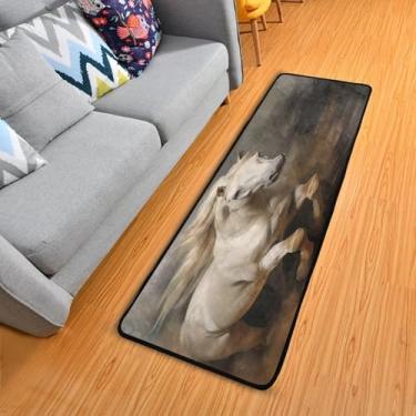 Imagem de WELLDAY Tapete de corredor de cavalo branco, tapete de corredor de 5 x 15 cm, antiderrapante, lavável, tapete de cozinha para quarto, entrada, lavanderia, sala de estar