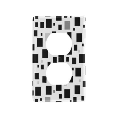 Imagem de Wassud Placa de cobertura de interruptor de luz quadrada preta e branca capas decorativas para tomadas elétricas duplex 12 x 7 cm