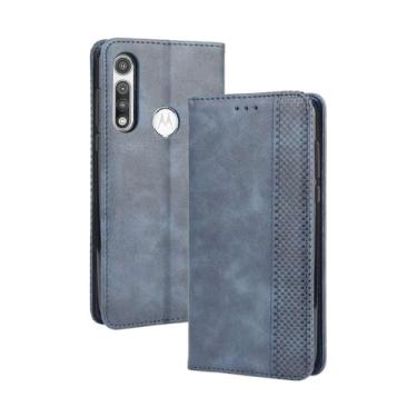 Imagem de Capa flip de couro para MOTO G 5G Plus,Flip magnético retro,Caso de telefone de couro PU,Design de carteira com 3 slots de cartão e 1 clipe de dinheiro -Blue
