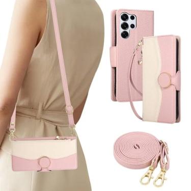 Imagem de Capa de couro com zíper e alça transversal para celular Samsung S25 Edge S24 Ultra S21 FE S23 S22 Plus Note 20, com compartimento para cartões, cor cáqui, para Galaxy S24