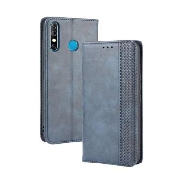 Imagem de Capa flip de couro para Infinix Hot 8 X650,Flip magnético retro,Caso de telefone de couro PU,Design de carteira com 3 slots de cartão e 1 clipe de dinheiro -Blue