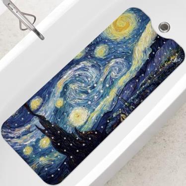 Imagem de SHUCHING Tapete de banho adulto para banheira antiderrapante 101 x 40 cm, tapete de banheira extra longo, antiderrapante, tapete de chuveiro para banheiro, sem mofo, lavável na máquina, céu estrelado