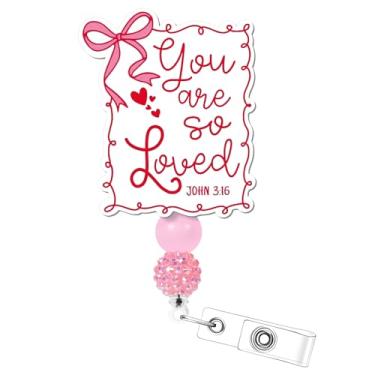 Imagem de Carretel de crachá retrátil com versículo bíblico – cosmisun You are So Loved porta-crachá com laço jacaré acrílico escritura presentes religiosos para mulheres enfermeiras estudantes de enfermagem