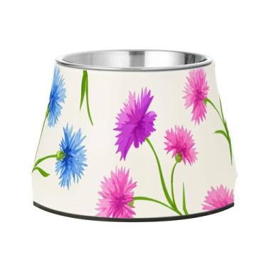 Imagem de Burbuja Cornflowers Tigela de aço inoxidável para comida e água, antiderrapante para cães médios e gatos, 590 ml