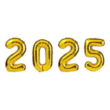 Imagem de Bexiga Balões Metalizados Kit 2025 40cm Dourado Ano Novo - PB Festas