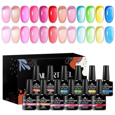 Imagem de MSRUIOO Conjunto de esmalte de gel gelatinoso de 12 cores, esmalte de gel neon de cristal, rosa pastel, azul, verde, transparente, arco-íris, kit de manicure para presente para mulheres e meninas, 8