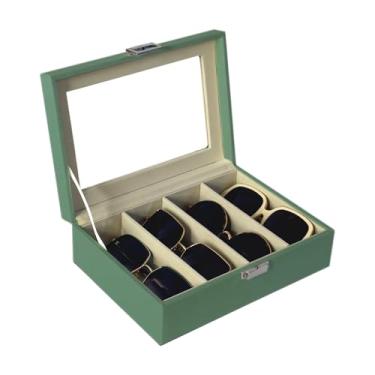 Imagem de UnionPlus Organizador de estojo de óculos de sol com 4 compartimentos, colecionador de óculos de sol, estojo de armazenamento de vários óculos de sol, verde malaquita