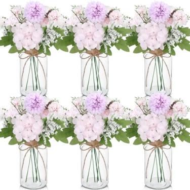 Imagem de Zeyune Conjunto de 6 vasos de vidro vintage para flores, vasos para centros de mesa, copos de flores transparentes para centros de mesa, decoração de mesa de recepção, arranjos florais (roxo)