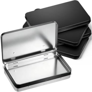 Imagem de Geiserailie Pacote com 4 caixas retangulares de metal com tampa, tampa articulada de metal, caixa vazia, armazenamento para aquarela, joias, caneta, borracha, pílula, doces, artesanato, organizar, 17