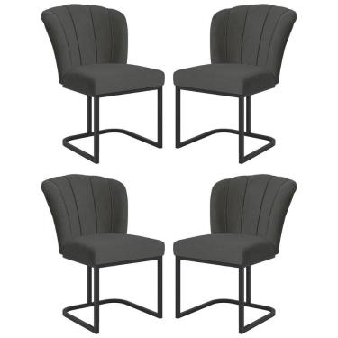 Imagem de Kit 4 Cadeiras Jantar Flor Mesa Cozinha Reforçada Base Metal Preta Cinza