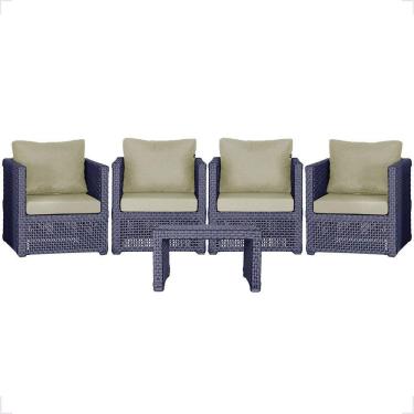 Imagem de Mesa E 4 Poltronas Madri Corda Náutica Estofado 7 Trama Azul