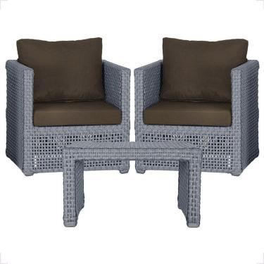 Imagem de Mesa E 2 Poltronas Madri Corda Náutica Estofado 9 Trama Prata