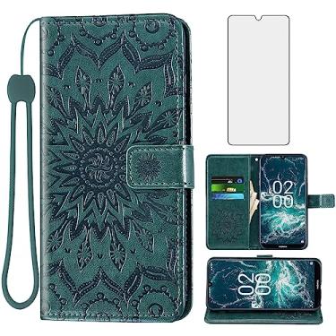 Imagem de Asuwish Capa de telefone para Nokia C200 Capa carteira com protetor de tela de vidro temperado e capa flip de couro girassol suporte para cartão acessórios de celular N151DL C 200 200C 4G mulheres