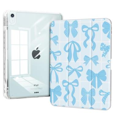 Imagem de Piznernico Capa fina para iPad Air 11 polegadas M3 (2025)/M2 (2024), iPad Air 10,9 polegadas 5ª/4ª geração 2022/2020 com suporte para lápis, capa traseira transparente com três dobras, laços azuis