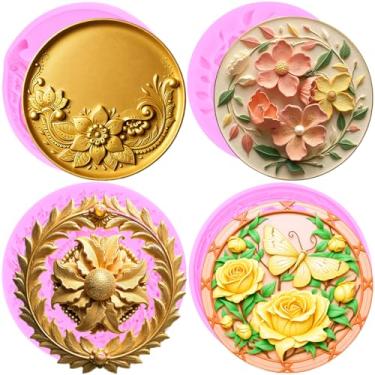 Imagem de MIYAHOUSE Moldes de silicone para fondant de flores em relevo para decoração de bolos, enfeite de cupcake, pasta de goma de chocolate, argila de polímero, conjunto de 4