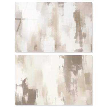 Imagem de Conjunto de 2 peças de arte de parede de sala de estar com impressão acrílica de luxo neutro da Art Remedy, pronto para pendurar, 76 x 50 cm