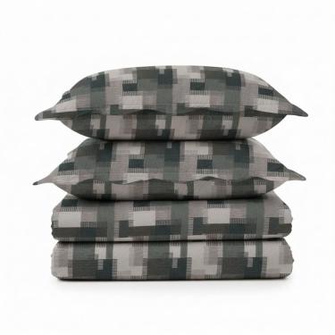 Imagem de Kit Cobre Leito Colcha Magnus Queen 3 Peças Dupla Face Estampado Geométrico - Grafite Mix - 100% Poliéster