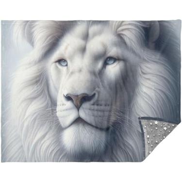 Imagem de TSENQUE Manta de sofá personalizada majestosa juba de leão branca cinza para cama acampamento cobertores de sofá para mulheres presente 177.8 cm x 139.7 cm decoração sofá cobertor