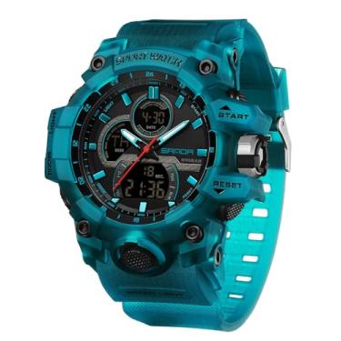 Imagem de FANMIS Relógio de pulso masculino casual de quartzo movido a energia solar, analógico, digital, multifuncional, preto (Z turquesa azul)