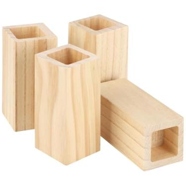 Imagem de 4 peças de elevação de cama de madeira, blocos de elevação quadrados para móveis de 10 cm, elevadores de cômoda para cadeira de sofá resistente, elevadores de estrutura de cama para maior altura e