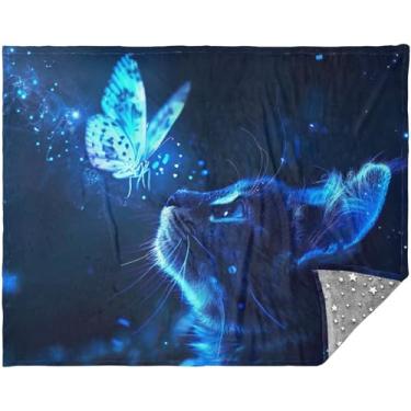 Imagem de TSENQUE Cobertor Boho Borboleta Brilhante Gato 178 cm x 139 cm Sofá de Carro Manta para Sofás Cinza Cobertor de Natal Personalizado