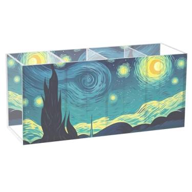 Imagem de TSENQUE Lindo suporte de caneta para arte de mesa, céu noturno estrelado, acrílico, porta-pincéis, copos de papelaria, arte de escritório, material de escritório personalizado para mulheres